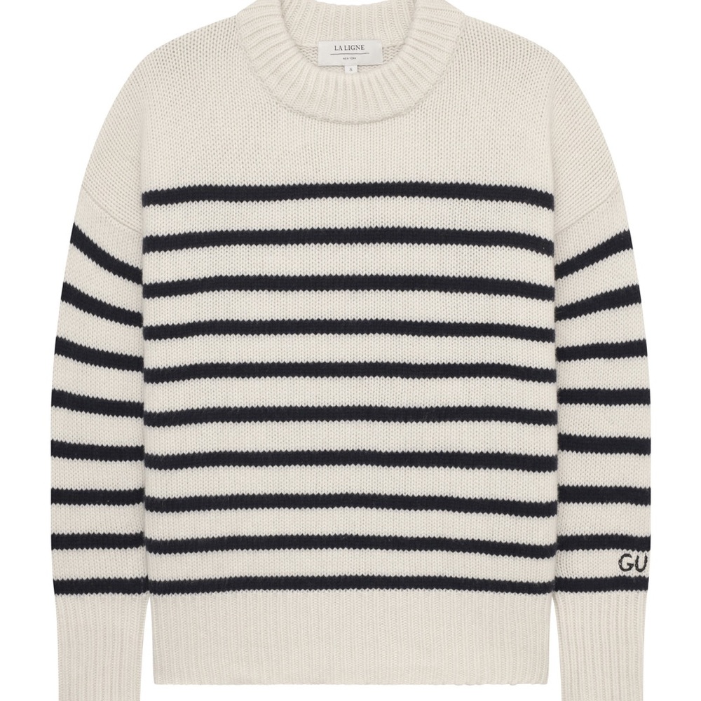 La Ligne Marin Sweater | US M | Cream/Navy Striped Wool & Cashmere Crewneck - Picture 10 of 16